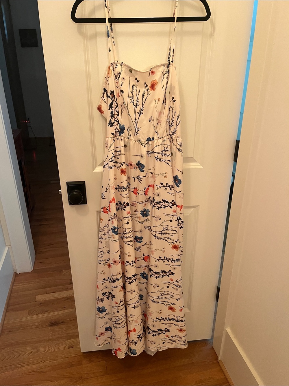 NEW SHEIN Cream Maxi Dress with Blue and Coral Floral Print